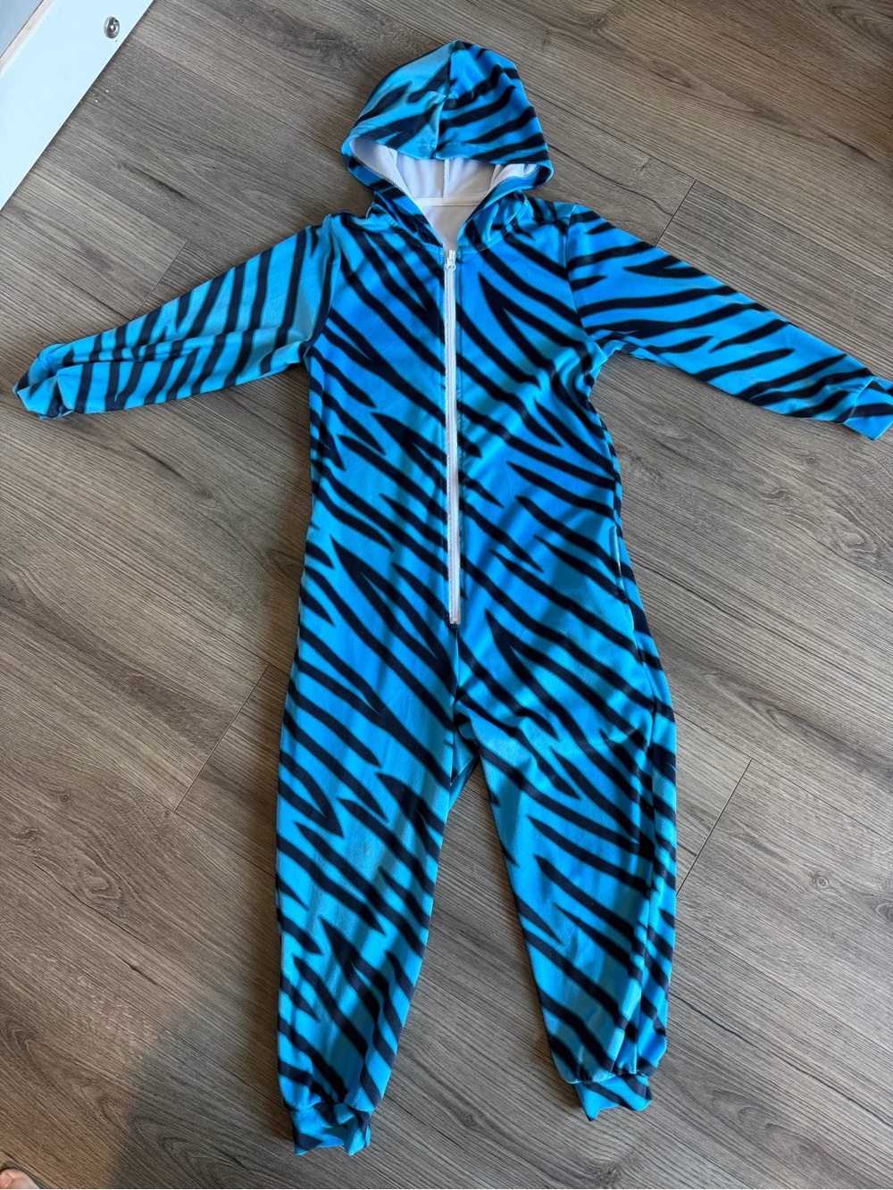 Amazon Bright Blue & Black Zebra-Print Hooded One-Piece